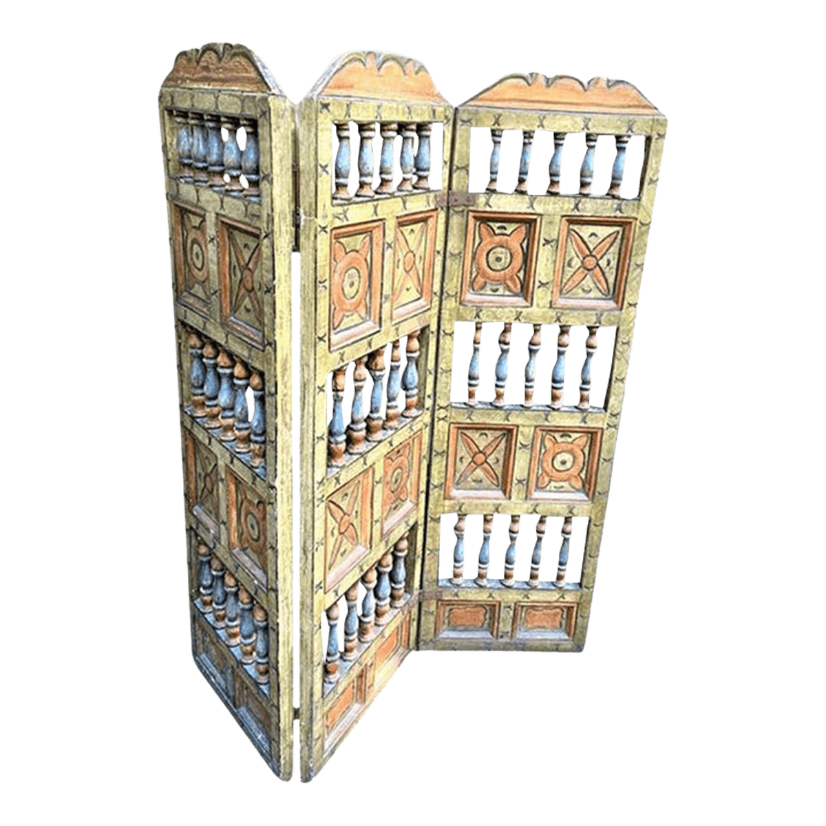 Extraordinary Antique Painted 18th Century Spanish Colonial Room Divider From Mexico - Thumbnail 2