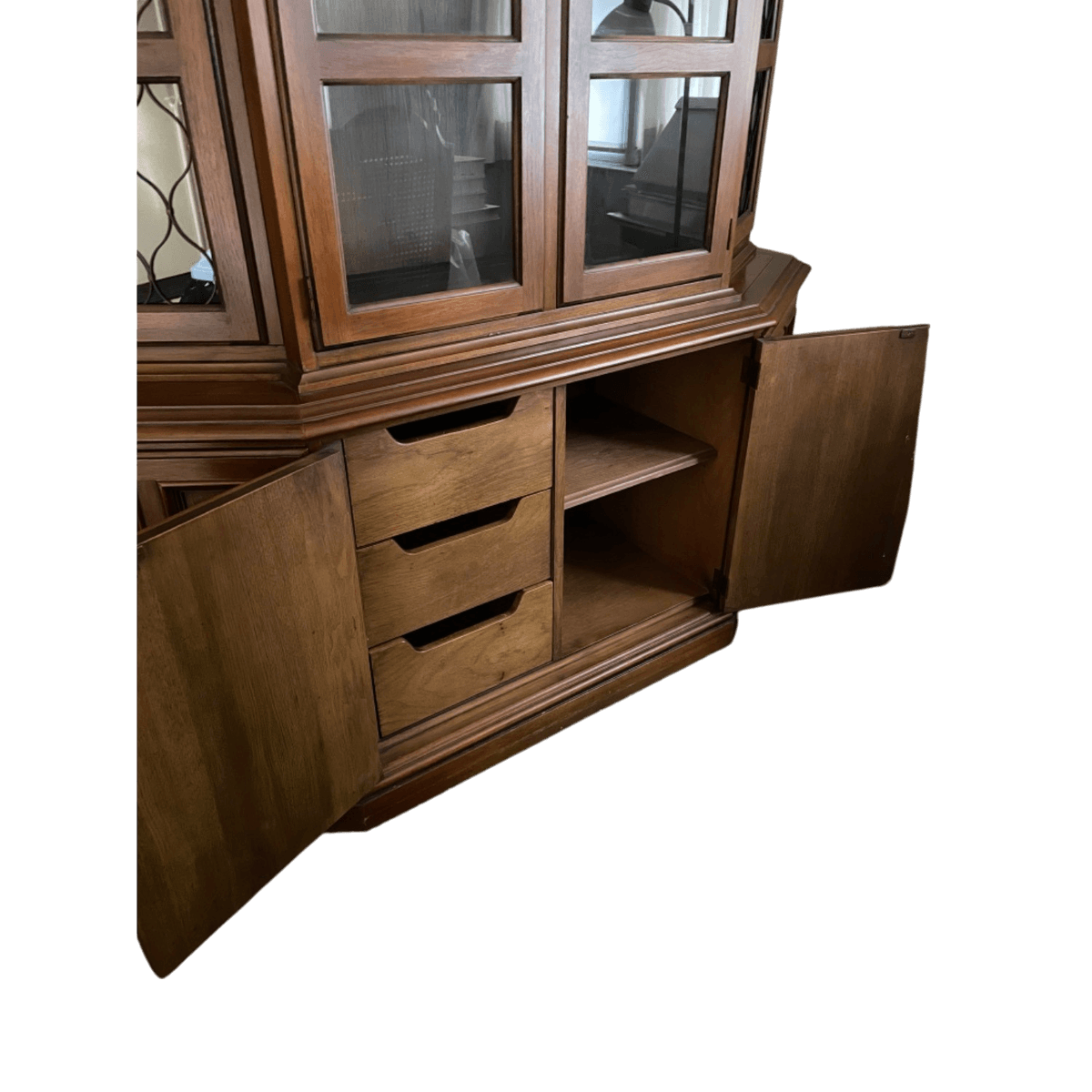 Drexel Esperanto Walnut Spanish Style Breakfront China Cabinet Made in 1967 - Thumbnail 5
