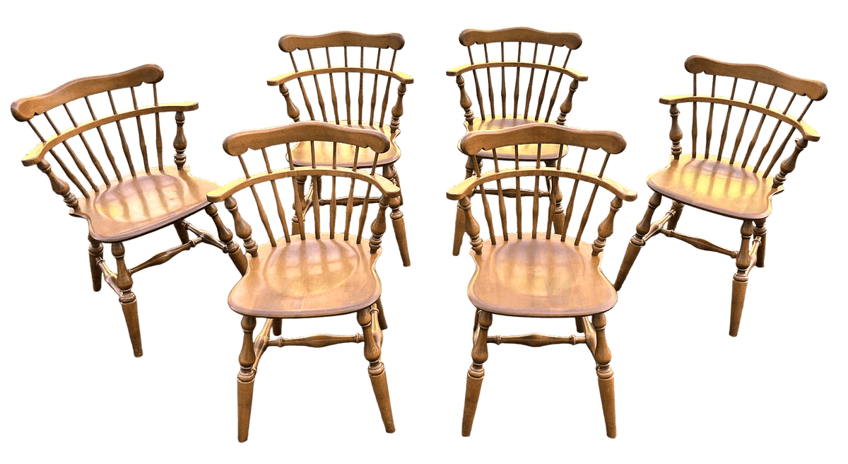Ethan Allen Vintage American Traditional Nutmeg Birch and Maple Windsor Dining Chairs - Set of 6 - Mid 20th Century - Thumbnail 2