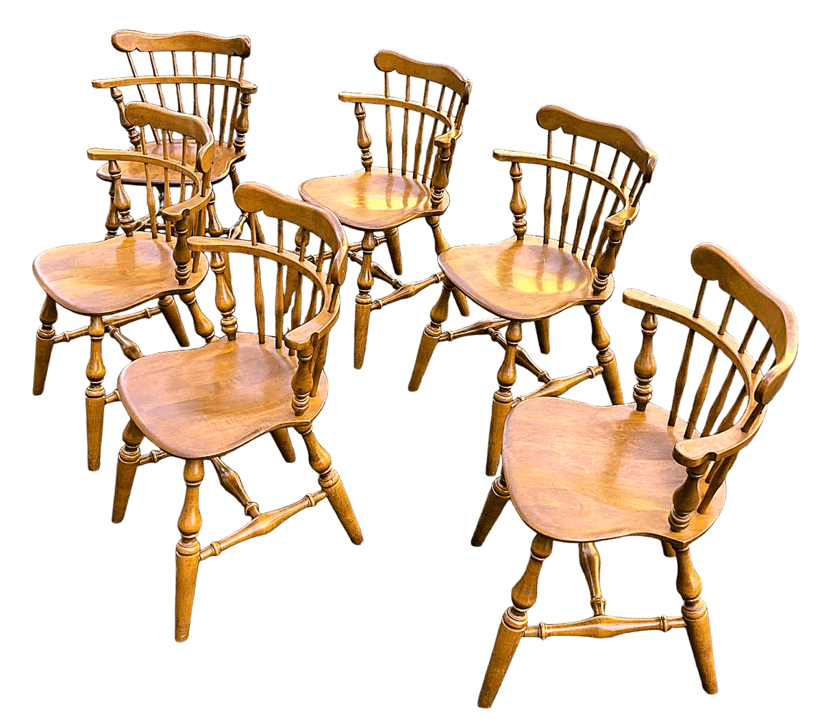 Ethan Allen Vintage American Traditional Nutmeg Birch and Maple Windsor Dining Chairs - Set of 6 - Mid 20th Century - Thumbnail 3