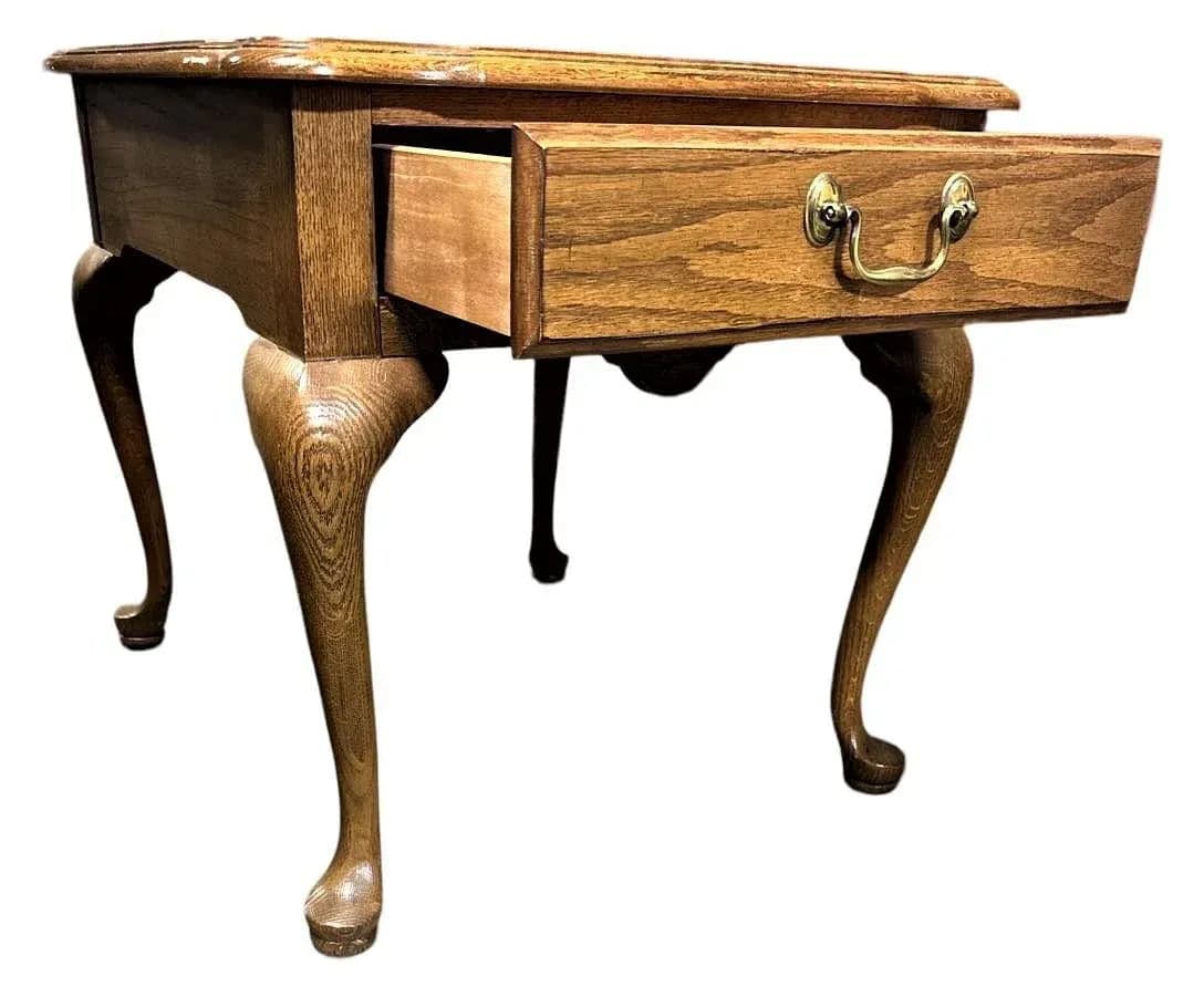 Vintage Thomasville Solid Oak Queen Anne Side Table - Late 20th Century - Thumbnail 3