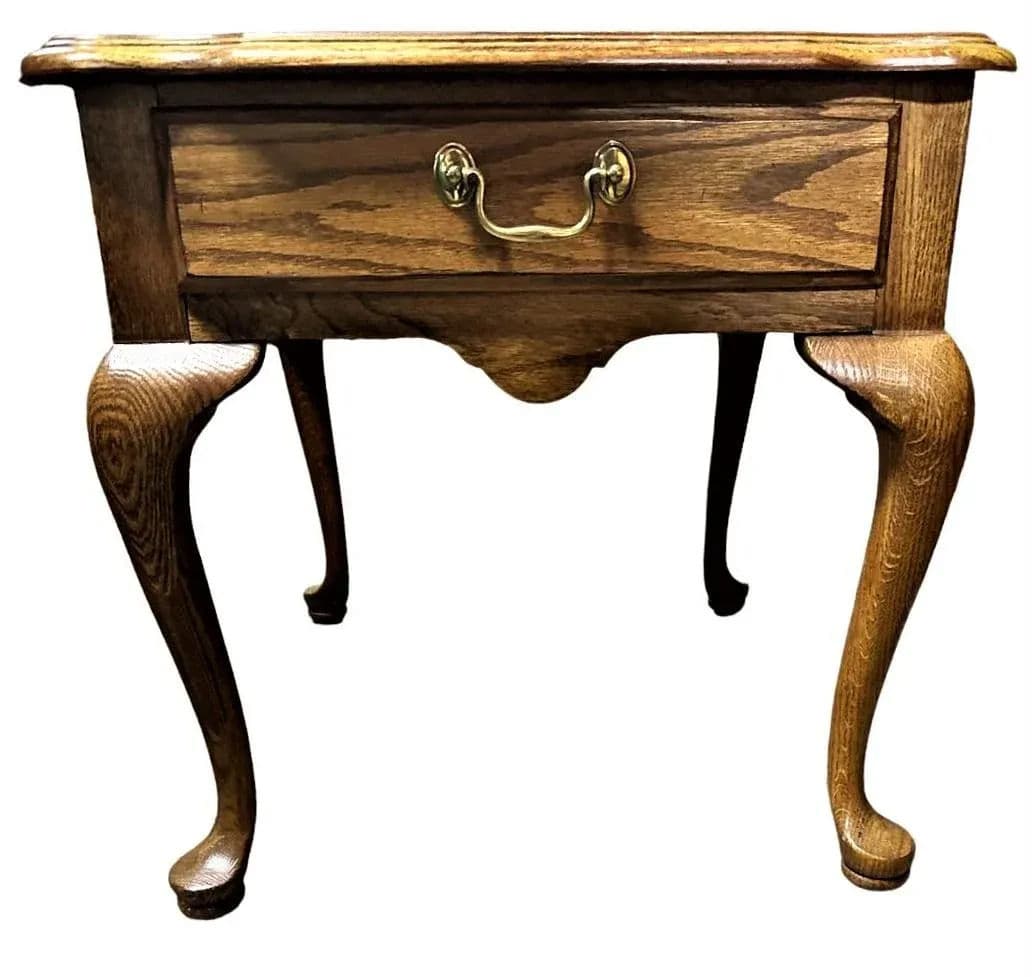 Vintage Thomasville Solid Oak Queen Anne Side Table - Late 20th Century - Thumbnail 6