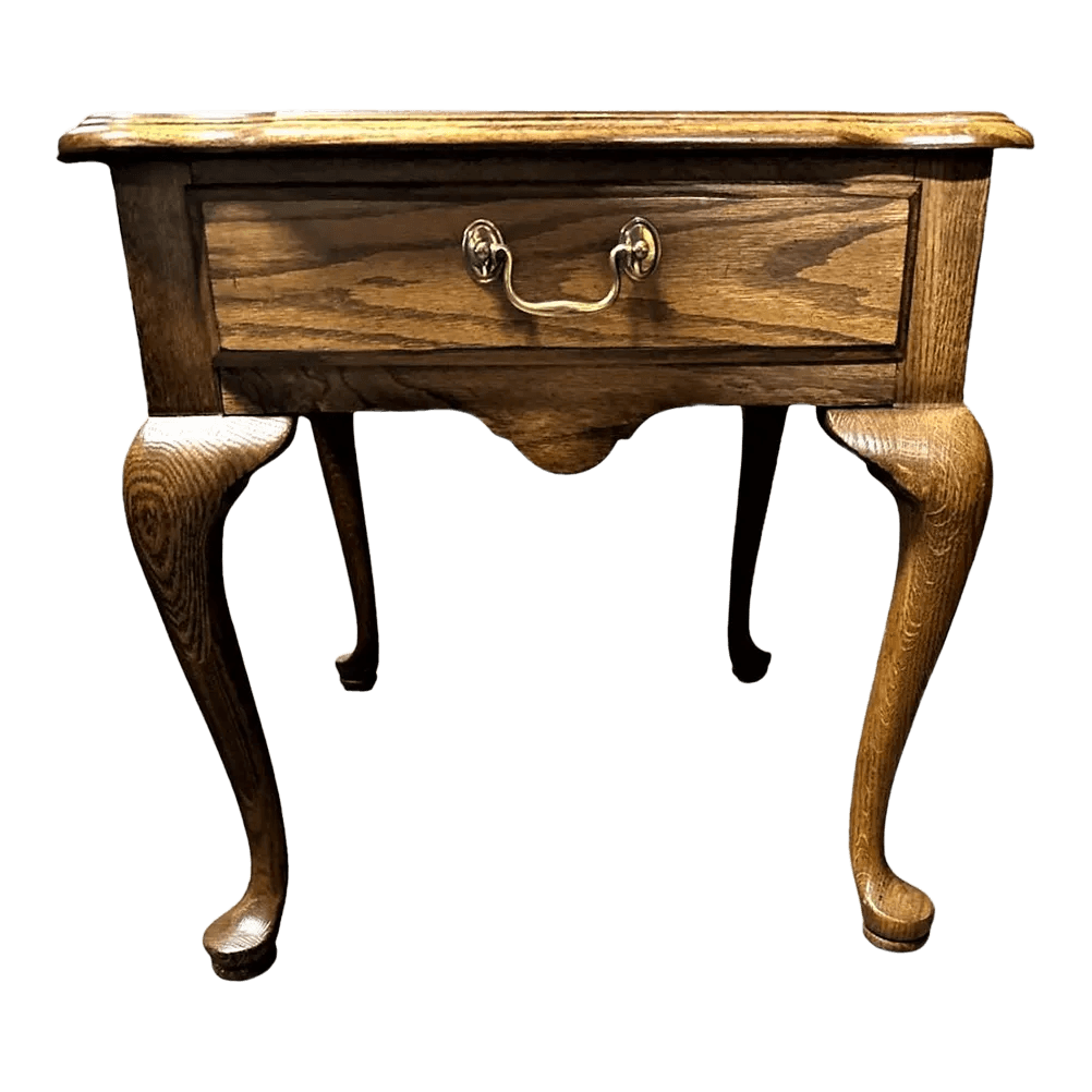 Vintage Thomasville Solid Oak Queen Anne Side Table - Late 20th Century - Thumbnail 2