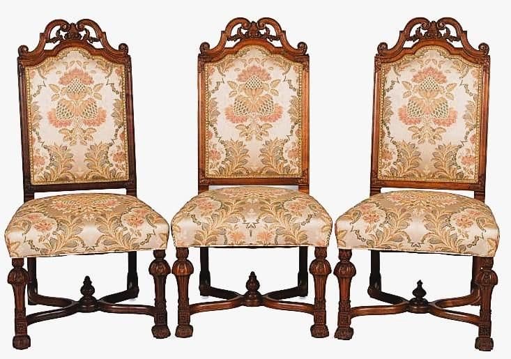 Set of Eight Antique 19th Century French Baroque Carved Walnut and Upholstery Dining Chairs - Thumbnail 3