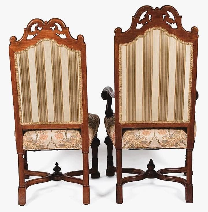 Set of Eight Antique 19th Century French Baroque Carved Walnut and Upholstery Dining Chairs - Thumbnail 4