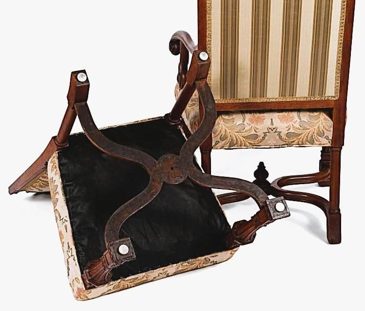 Set of Eight Antique 19th Century French Baroque Carved Walnut and Upholstery Dining Chairs - Thumbnail 5