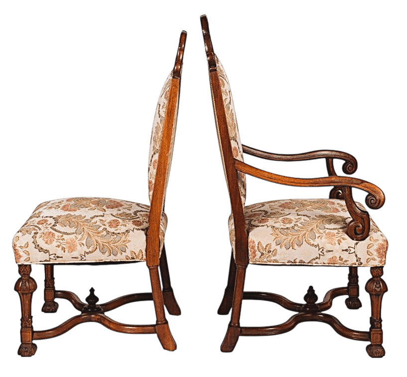 Set of Eight Antique 19th Century French Baroque Carved Walnut and Upholstery Dining Chairs - Thumbnail 6