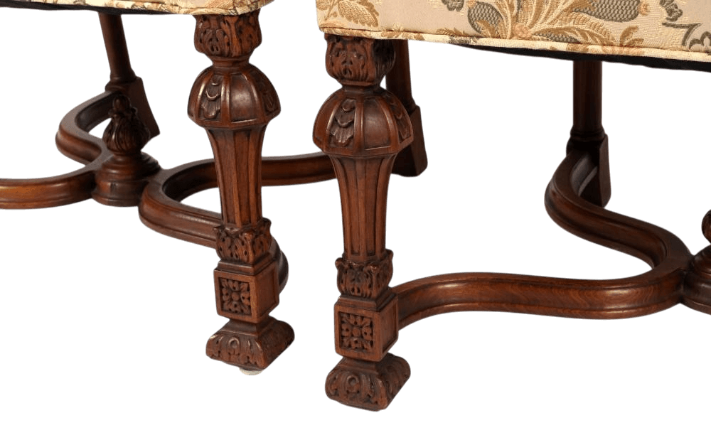 Set of Eight Antique 19th Century French Baroque Carved Walnut and Upholstery Dining Chairs - Thumbnail 9