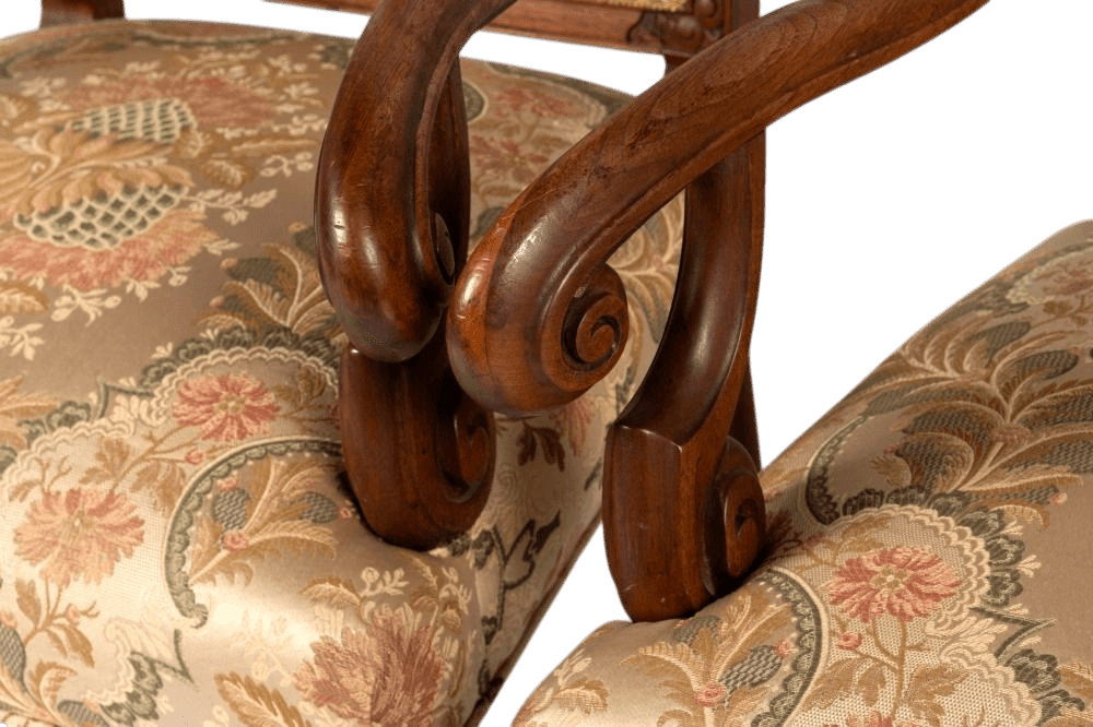 Set of Eight Antique 19th Century French Baroque Carved Walnut and Upholstery Dining Chairs - Thumbnail 8