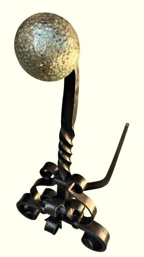 Massive 31" High Antique Arts & Crafts Pair of Andirons - Wrought Iron and Brass - Late 19th Century - Thumbnail 5