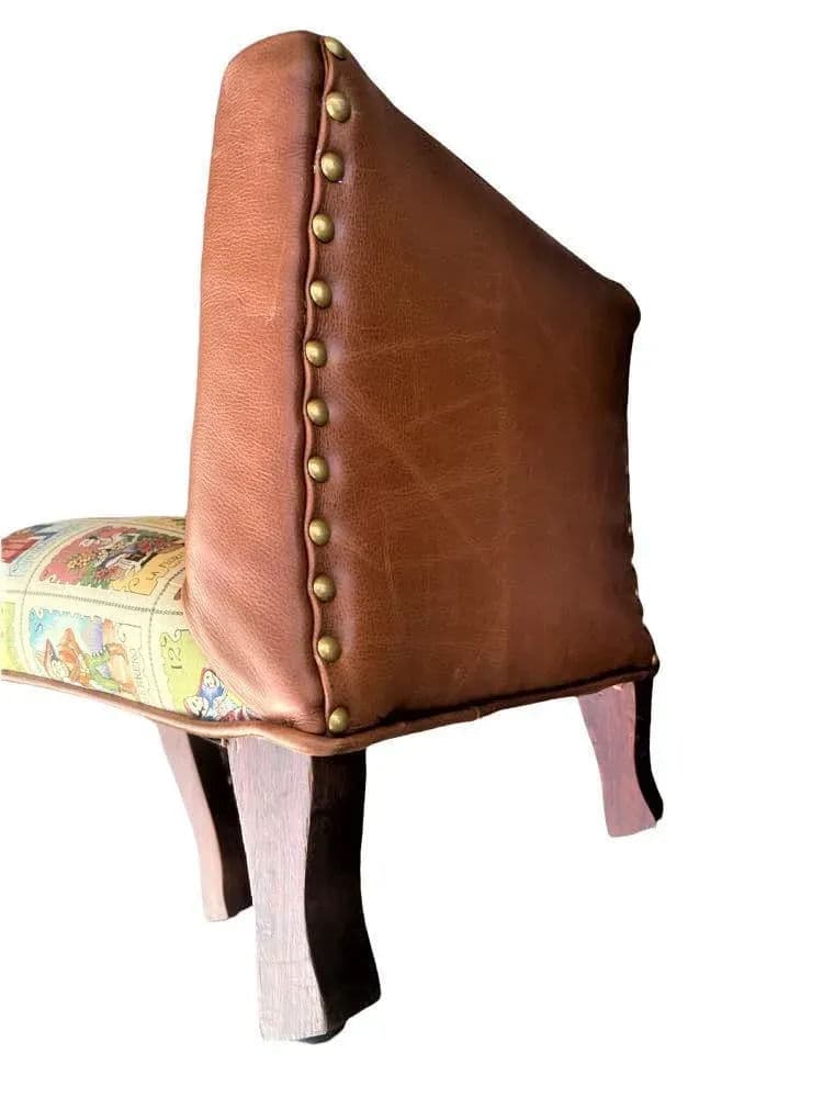 Mexican Loteria Fabric and New Leather Upholstery on Antique Footstools - a Pair - Thumbnail 7