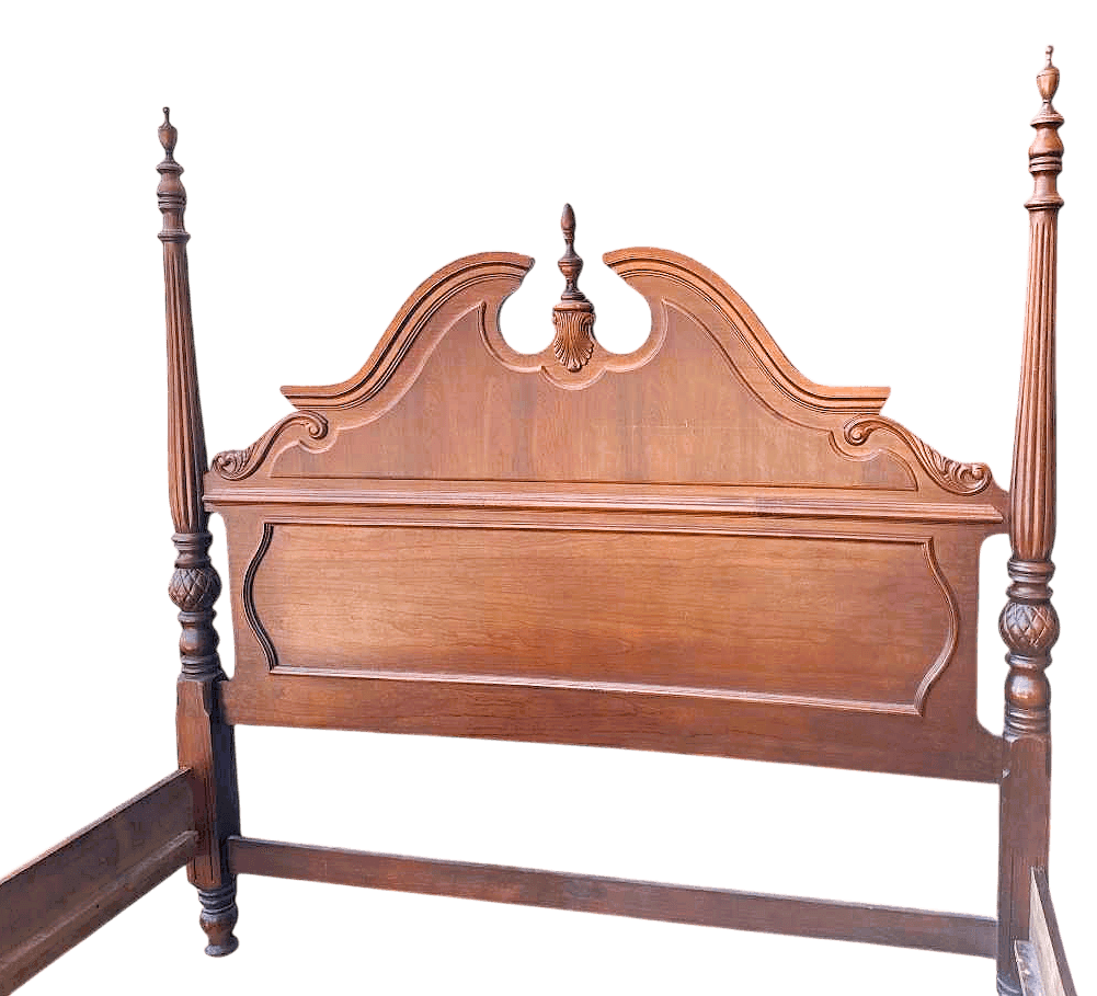 King Size Stanley Furniture Cherry Wood Chippendale Style Bed - Made in North Carolina in 1998 - Thumbnail 3