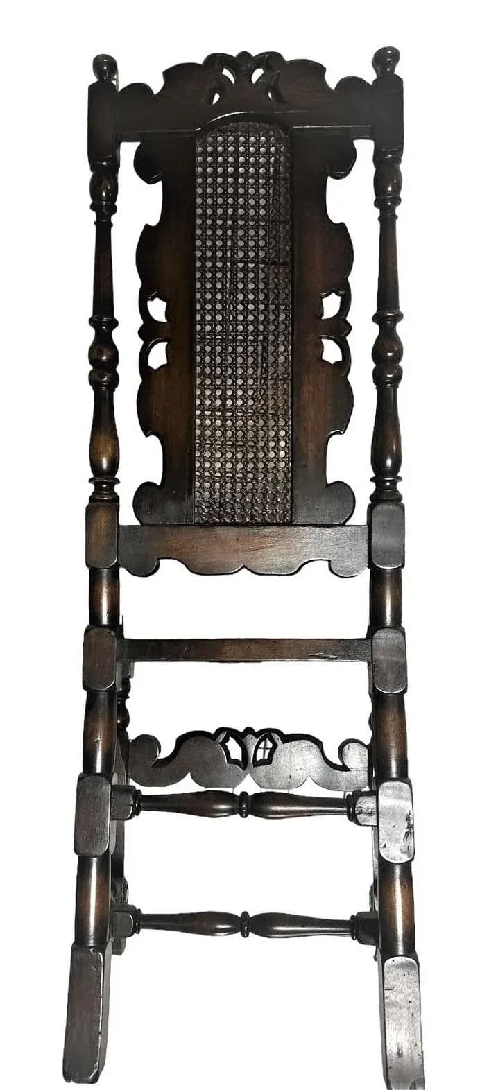 Antique Spanish Hacienda Style Accent Chair in Carved Walnut and Caning - Early 20th Century - Thumbnail 6