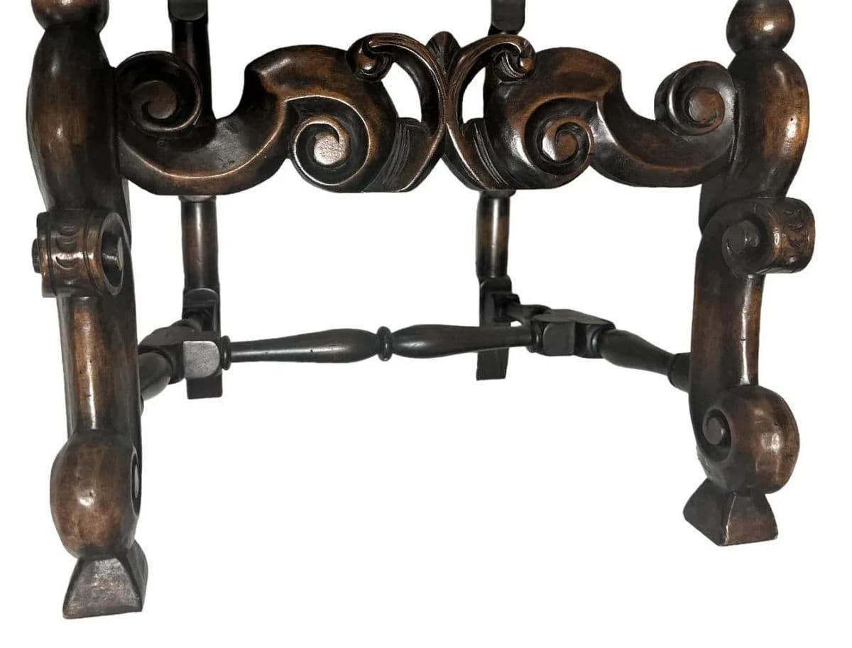 Antique Spanish Hacienda Style Accent Chair in Carved Walnut and Caning - Early 20th Century - Thumbnail 9