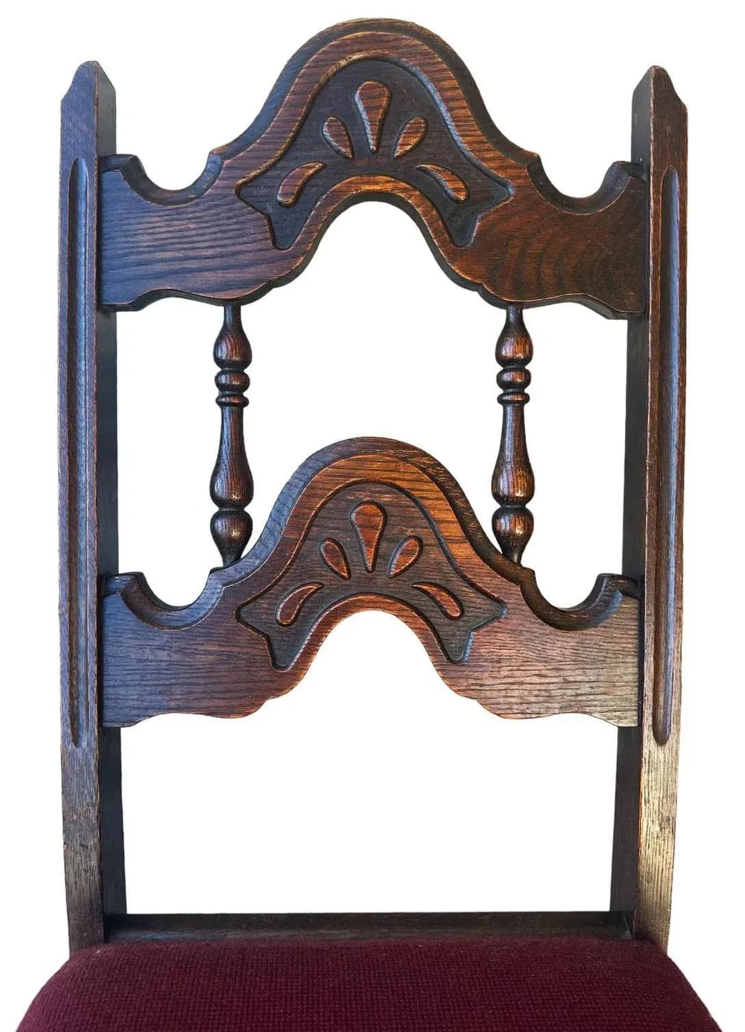 Antique 1920s Spanish Revival or Jacobean Carved Oak Dining Chairs With Needlepoint Seat Upholstery - Set of 6 - Thumbnail 4