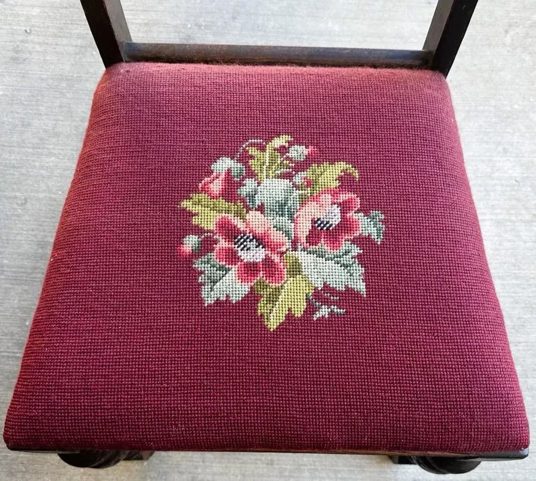 Antique 1920s Spanish Revival or Jacobean Carved Oak Dining Chairs With Needlepoint Seat Upholstery - Set of 6 - Thumbnail 12