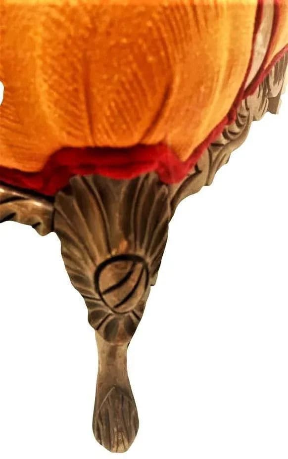 Pumpkin Colored Carved Antique Hacienda Chair Reupholstered With Hand Loomed Oaxaca Tapestry and Manta Cloth - Thumbnail 9