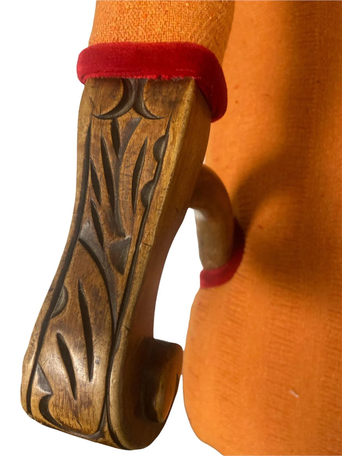 Pumpkin Colored Carved Antique Hacienda Chair Reupholstered With Hand Loomed Oaxaca Tapestry and Manta Cloth - Thumbnail 7