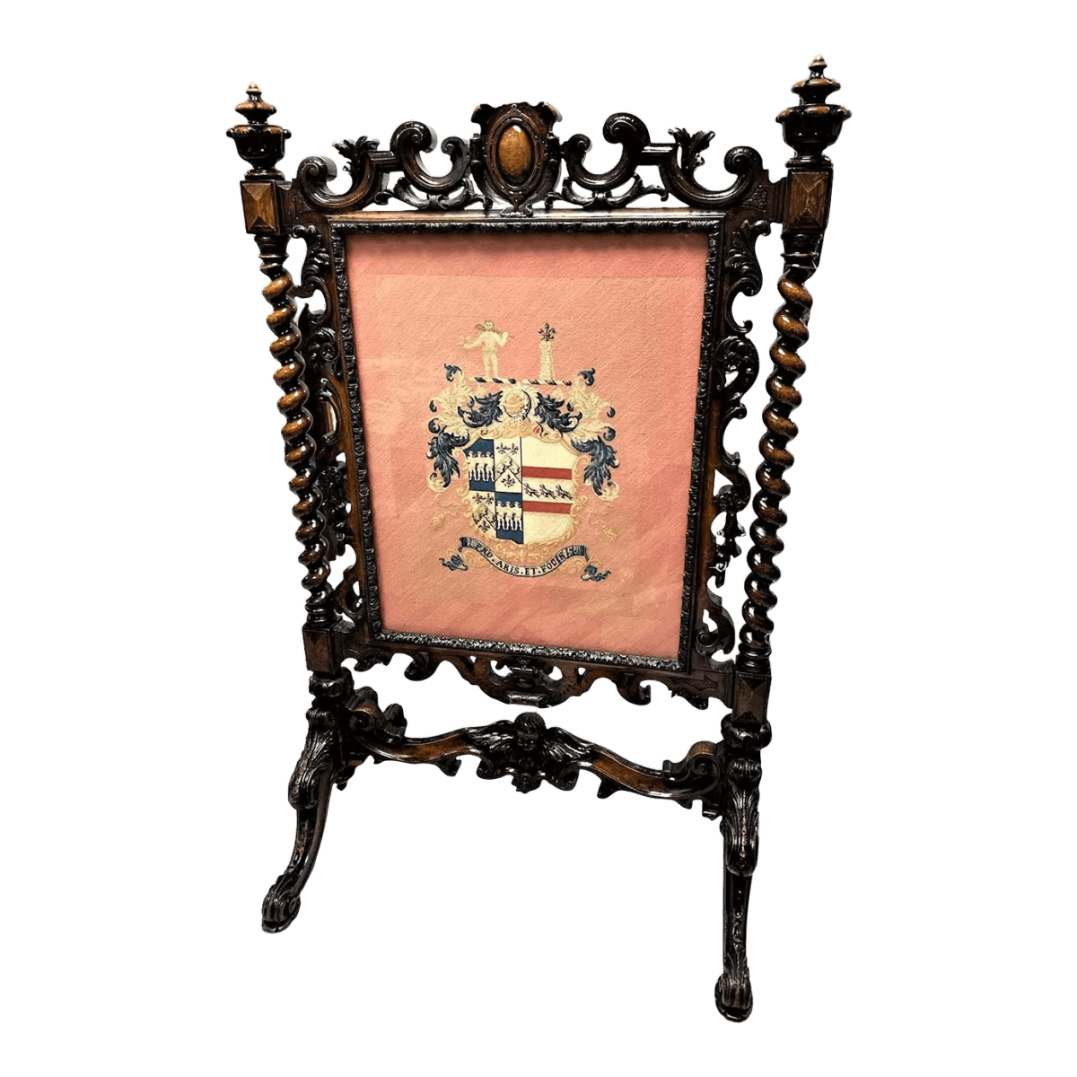 Antique Large Spanish Baroque Style Fire Screen in Carved Walnut and Needlepoint - Late 19th Century - Thumbnail 2