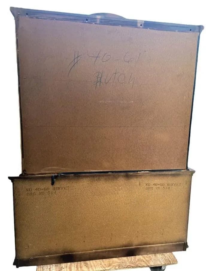 Vintage Breakfront Holman Manufacturing Large Spanish Revival Oak Standing China Cabinet - 1960s - Thumbnail 8