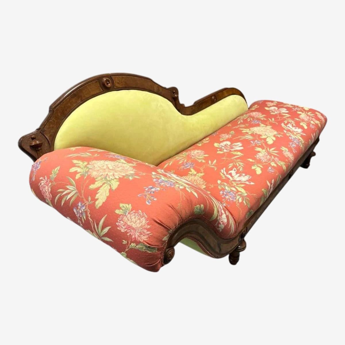 Antique 19th Century Fainting Couch With New Chartreuse Leather and Designer Fabric Upholstery - Image 1
