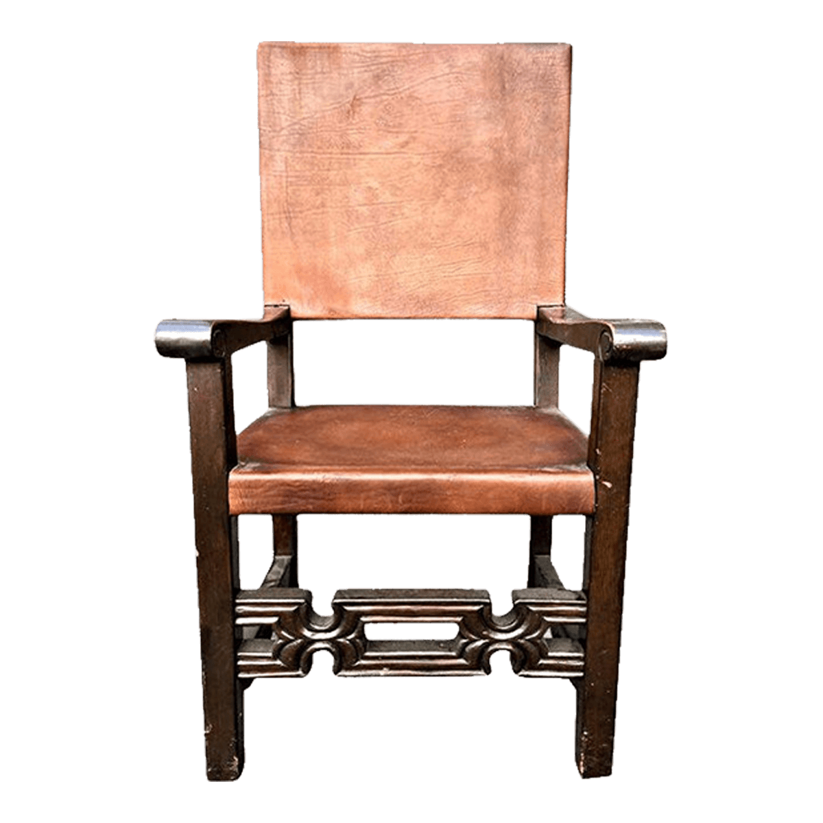Artes De México Internacionales Throne Chair in Cognac Saddle Leather - Vintage 1960s - Thumbnail 2