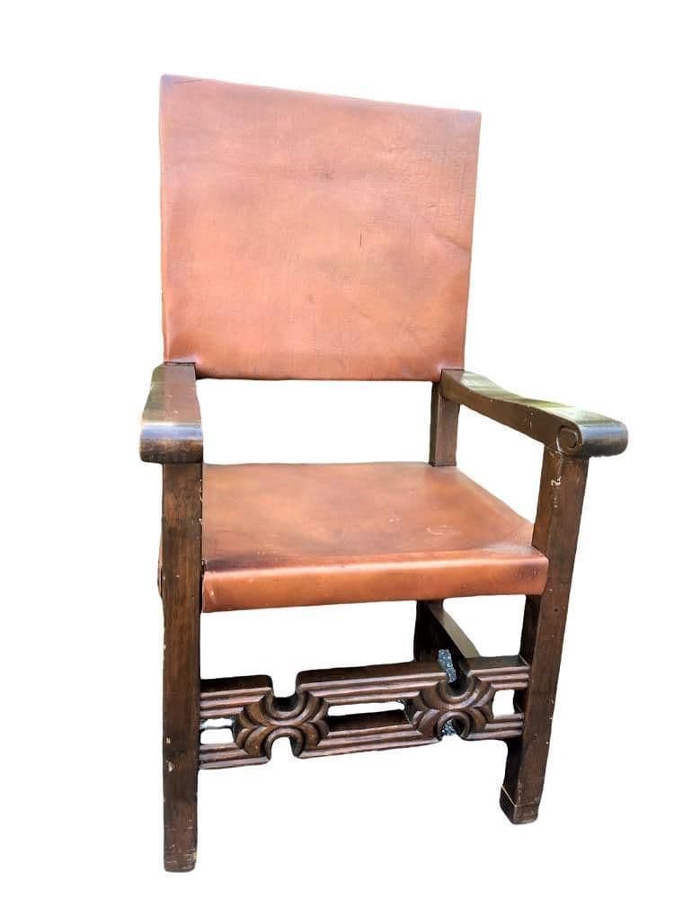 Artes De México Internacionales Throne Chair in Cognac Saddle Leather - Vintage 1960s - Thumbnail 4