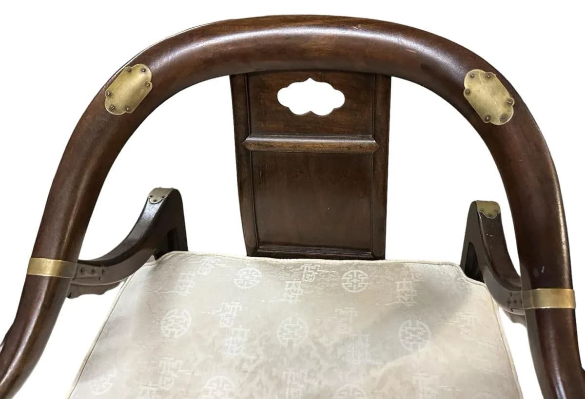 Michael Taylor for Baker Furniture Chinoiserie 'Far East Collection' Horseshoe Chair - Vintage Mid 20th Century - Thumbnail 4
