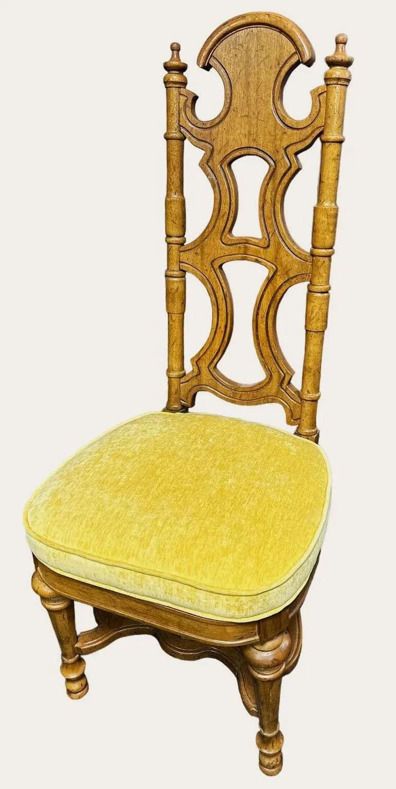 Jim Peed Drexel 1960s Spanish Style Pecan Wood Dining Chairs - Set of 4 - Thumbnail 4