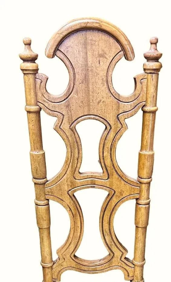 Jim Peed Drexel 1960s Spanish Style Pecan Wood Dining Chairs - Set of 4 - Thumbnail 3