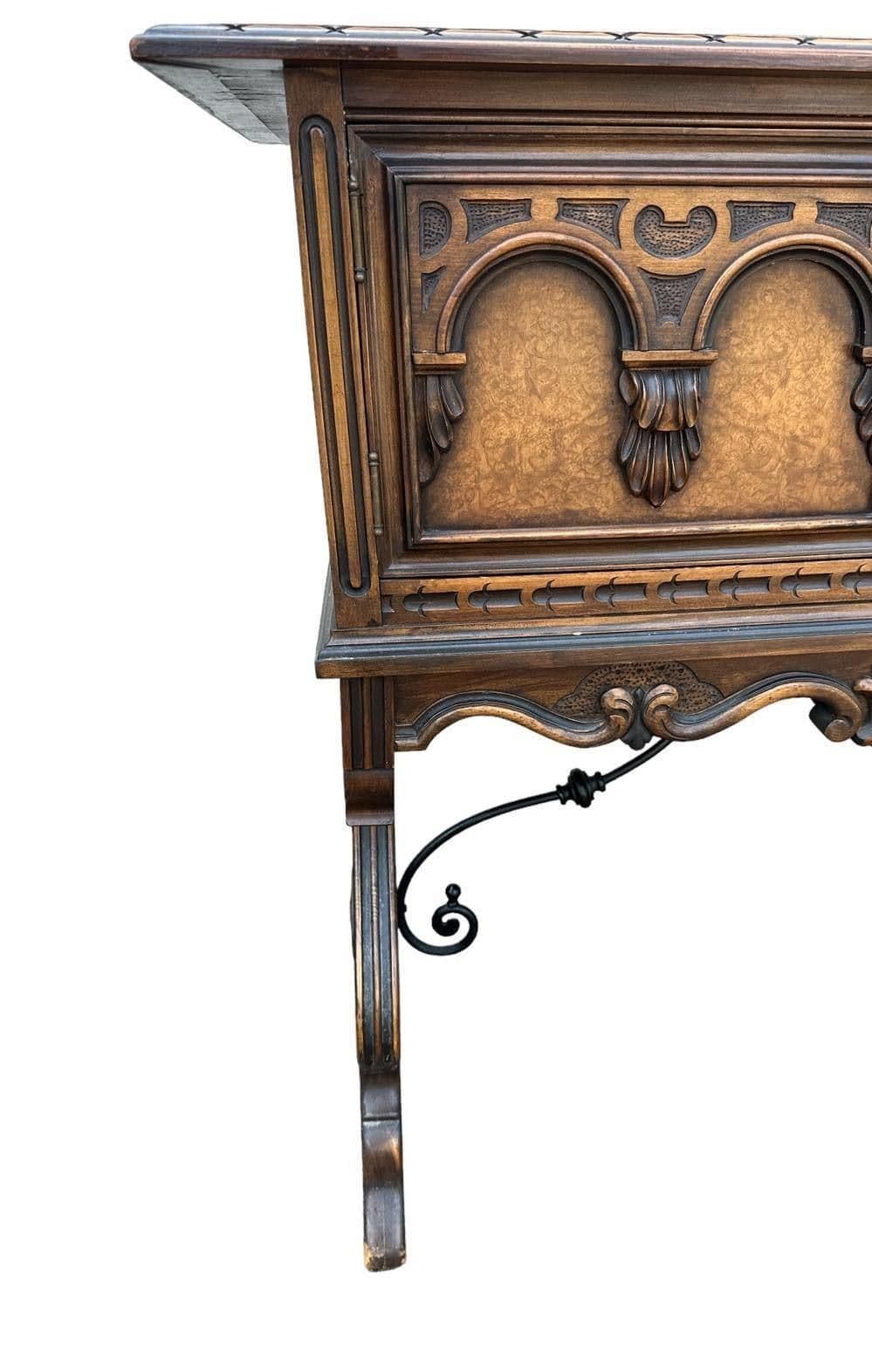 Antique Berkey & Gay Grand Rapids 72” ‘Span-Umbrian' Walnut, Burlwood and Polychrome Credenza or Buffet - Circa 1917 - Thumbnail 9