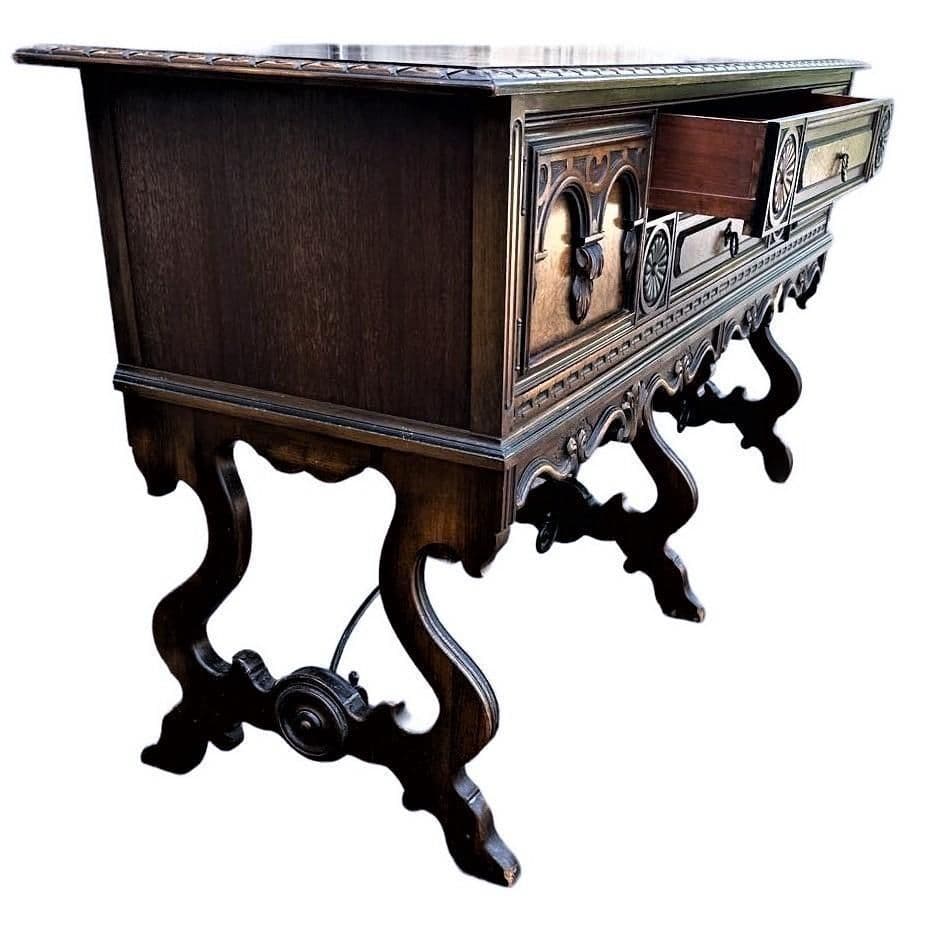 Antique Berkey & Gay Grand Rapids 72” ‘Span-Umbrian' Walnut, Burlwood and Polychrome Credenza or Buffet - Circa 1917 - Thumbnail 8