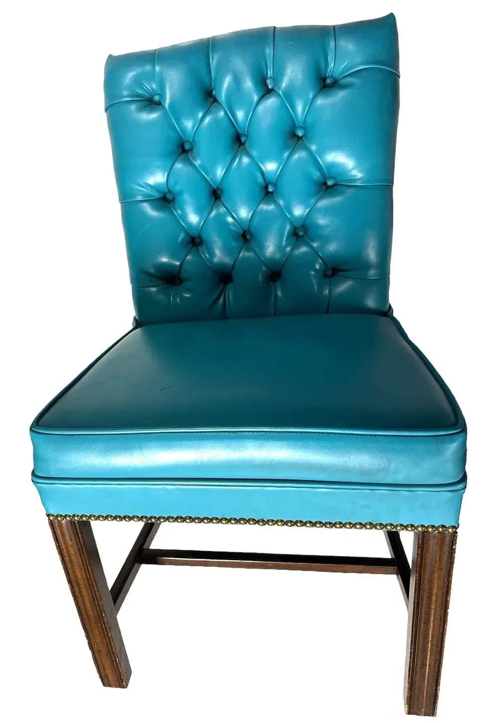 Drexel Vintage Mid Century Teal Button Tufted Accent Chairs - a Pair - Thumbnail 3