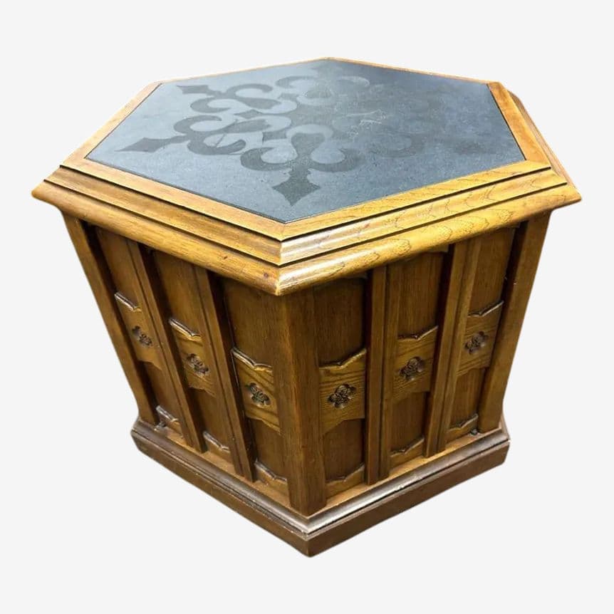 Jim Peed Drexel Esperanto Hexagon Table With Slate Top - 1960s Spanish Revival - Image 1