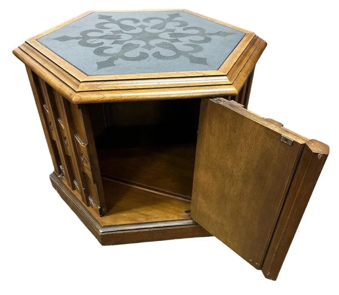 Jim Peed Drexel Esperanto Hexagon Table With Slate Top - 1960s Spanish Revival - Thumbnail 3