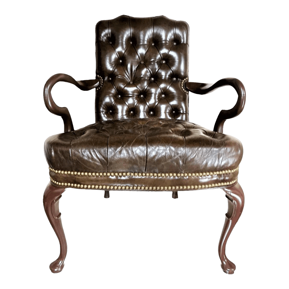 Schafer Brothers Vintage Chesterfield Style Tufted Leather Arm Chair - Mid 20th Century - Thumbnail 2