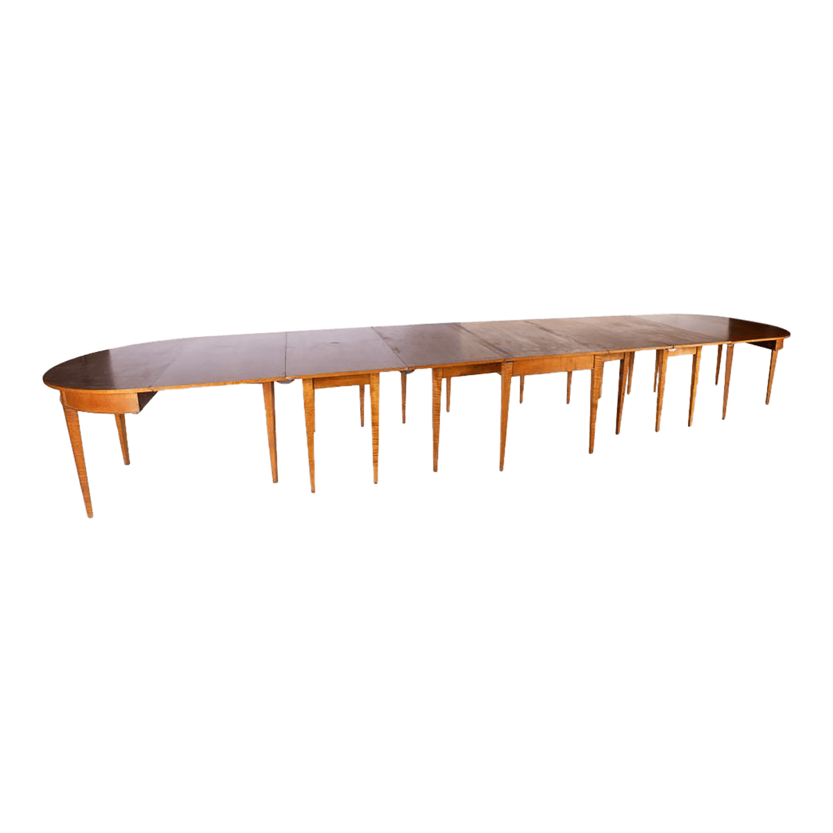Monumental Quigley of Chicago Tiger Maple Banquet Table - Adjustable to 17.5' - French Directoire Style, Mid 20th Century - Thumbnail 2