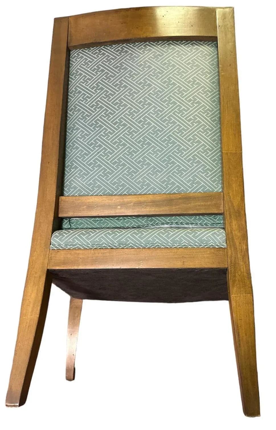 Baker Furniture Empire Style Carved Walnut Chair With Celadon Greek Key and Velvet Upholstery - Circa 1940s - Thumbnail 9