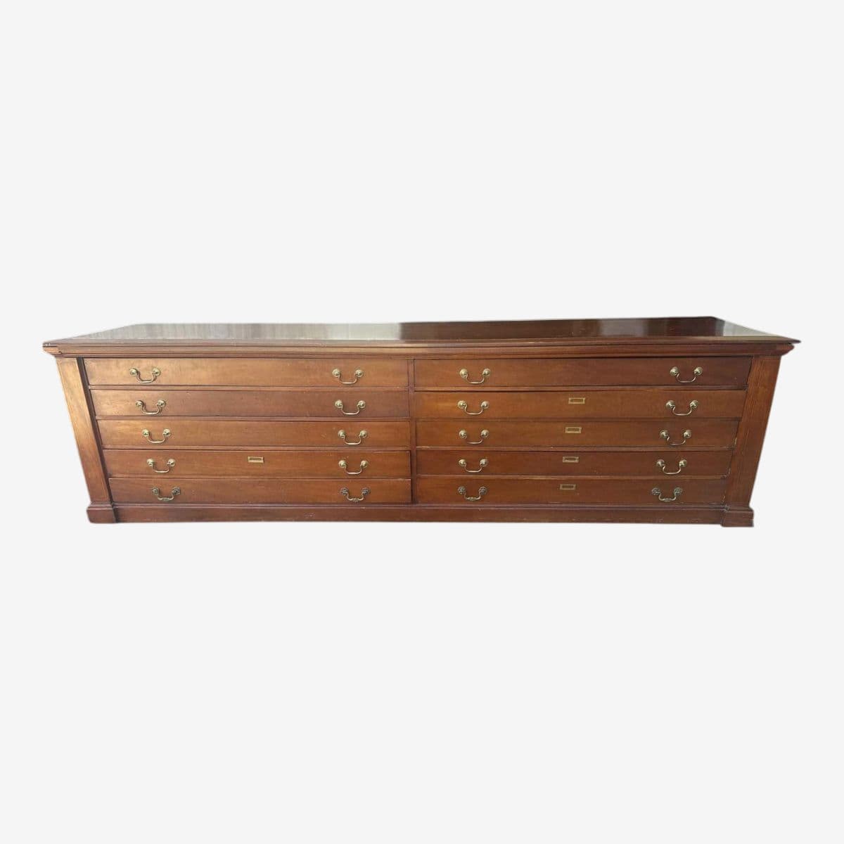 Monumental Antique Edwardian English Wide Solid Cherry Wood Credenza - Circa 1905 - Image 1