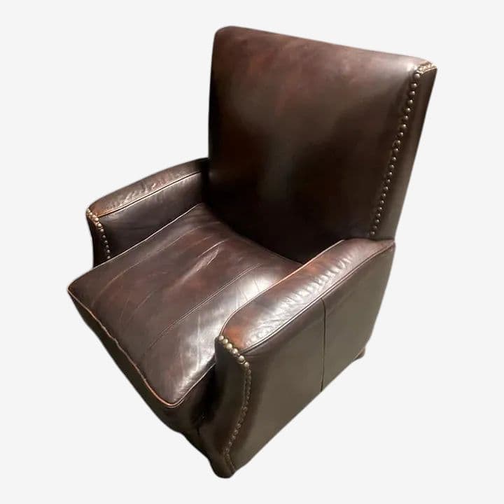 Early 21st Century Dark Brown Leather Lounge Chair With Nailhead Trim - Image 1