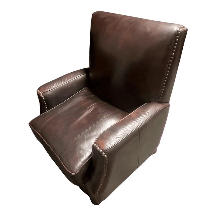 Early 21st Century Dark Brown Leather Lounge Chair With Nailhead Trim - Thumbnail 2