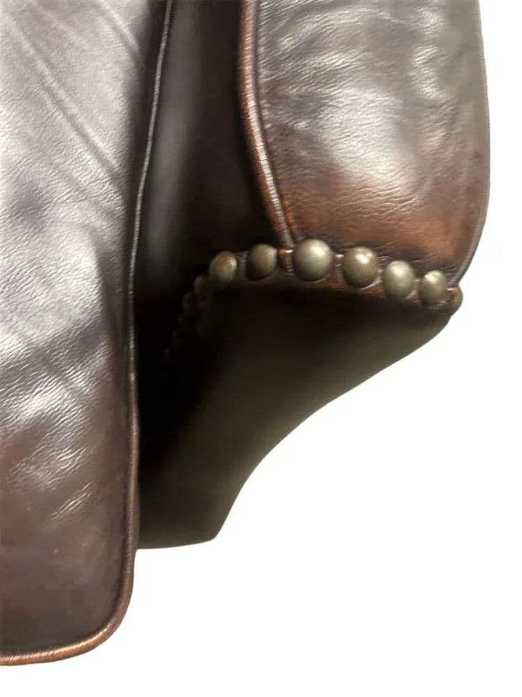 Early 21st Century Dark Brown Leather Lounge Chair With Nailhead Trim - Thumbnail 4