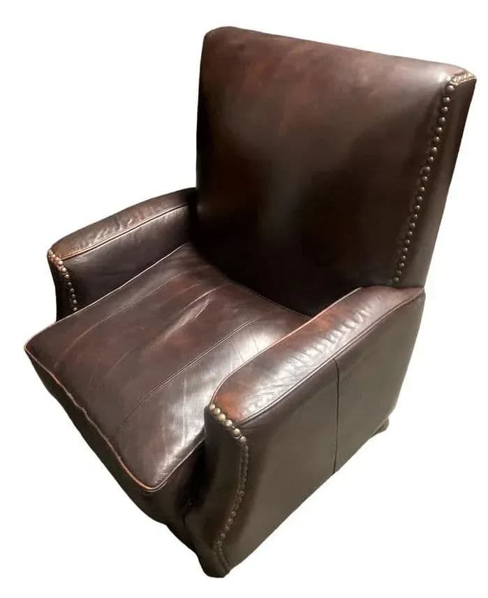 Early 21st Century Dark Brown Leather Lounge Chair With Nailhead Trim - Thumbnail 6