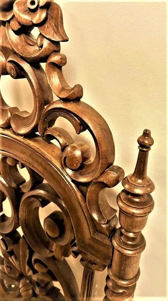 Late 19th Century Carved Rosewood Renaissance Revival Chair With Hair-On Cowhide Seat Upholstery - Thumbnail 6