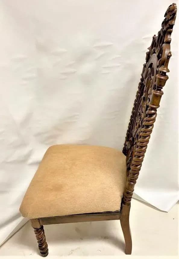 Late 19th Century Carved Rosewood Renaissance Revival Chair With Hair-On Cowhide Seat Upholstery - Thumbnail 10