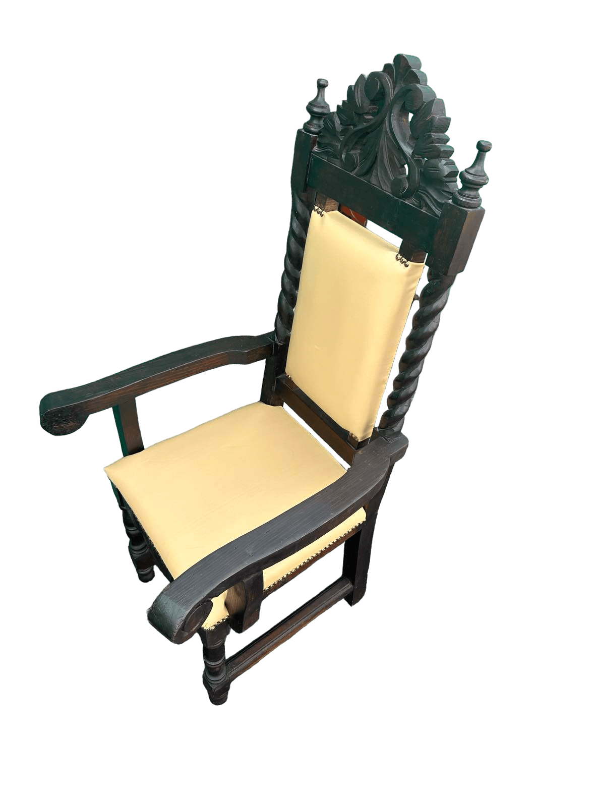 Set of 8 Spanish Colonial Style Chairs With New Leather Upholstery - Made in Mexico - Vintage Mid 20th Century - Thumbnail 6