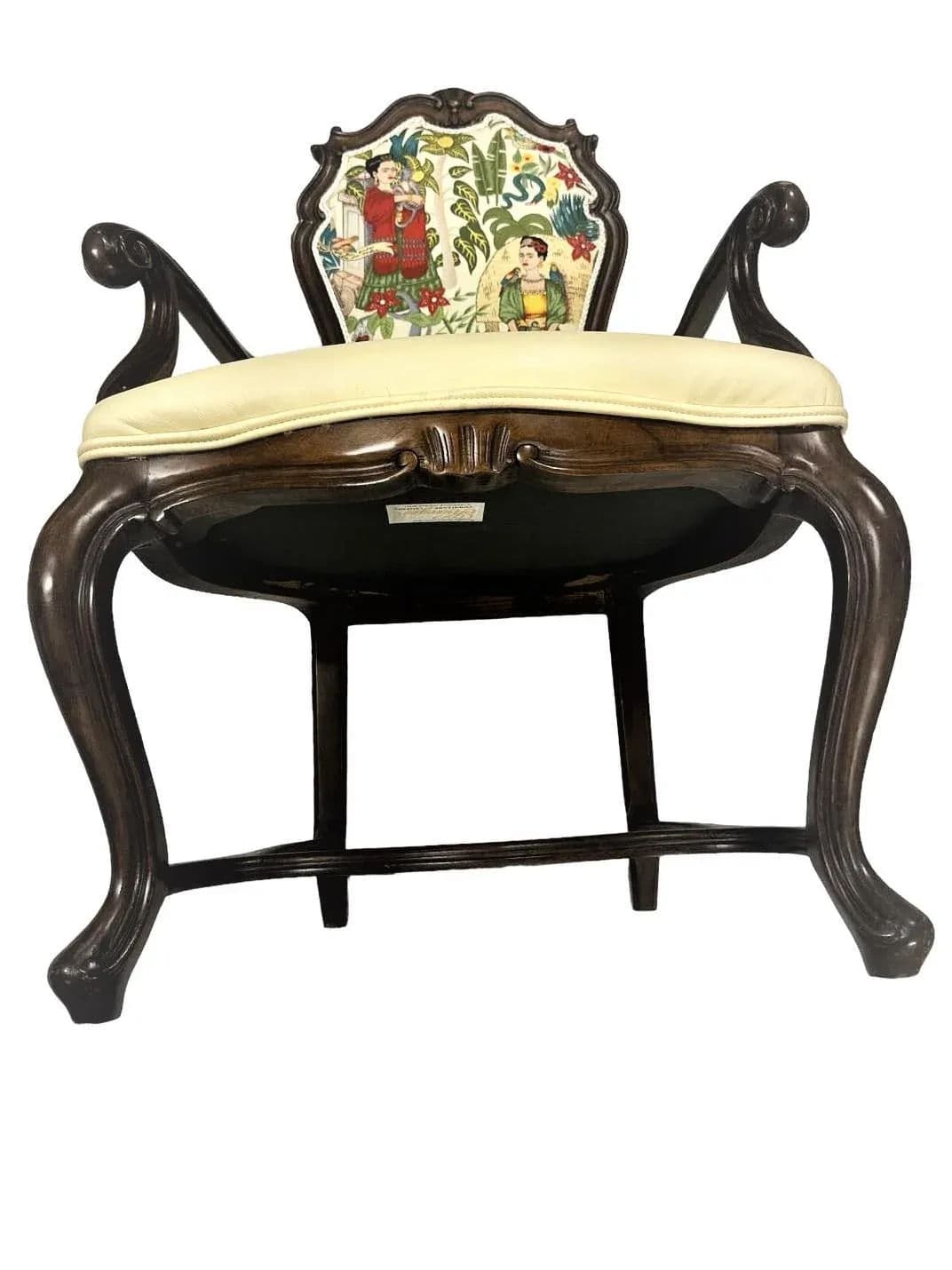 Pair of Vintage Karges Fauteuils With New Leather and 'Frida's Garden' Chintz Upholstery - Thumbnail 8