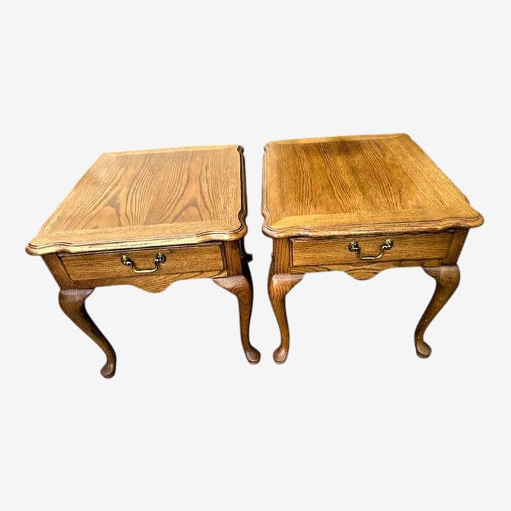 Thomasville French Country Oak Nightstands or Side Tables - Vintage Circa 1970s - Image 1