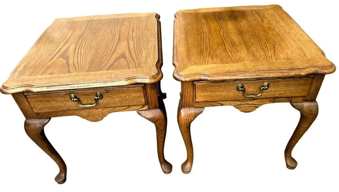 Thomasville French Country Oak Nightstands or Side Tables - Vintage Circa 1970s - Thumbnail 9