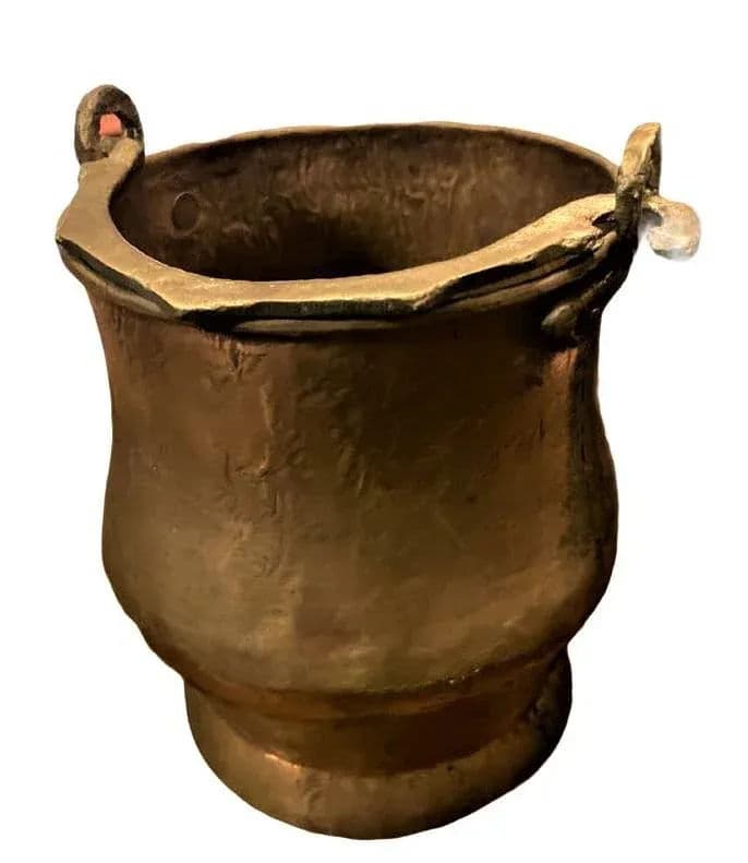 19th Century Antique Hand-Forged Copper Cachepot With Brass Handle - Thumbnail 3